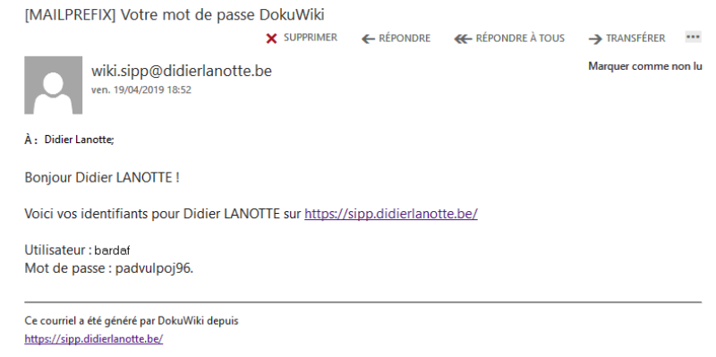 Courriel avec le mot de passe Courriel avec le mot de passe